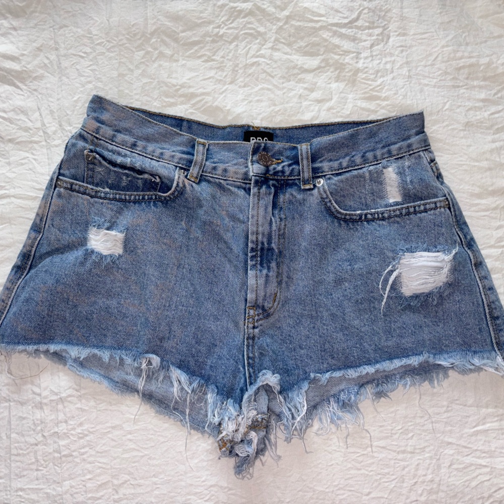 BDG Light Blue Frayed Jean Shorts